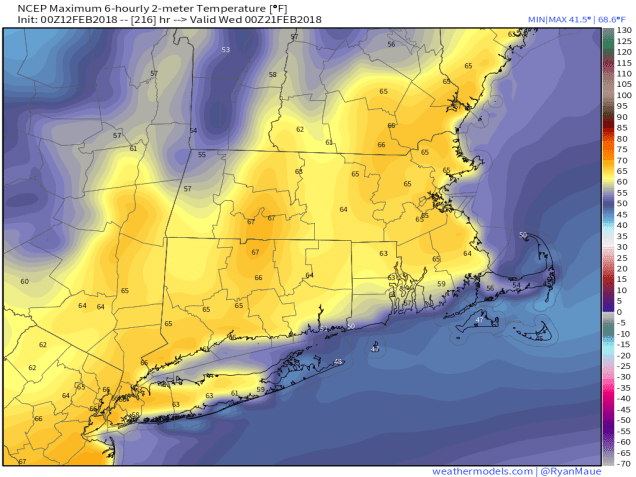 GFS 50-STATES USA Mass &amp; CT &amp; RI 2-m Maximum Temperature 216