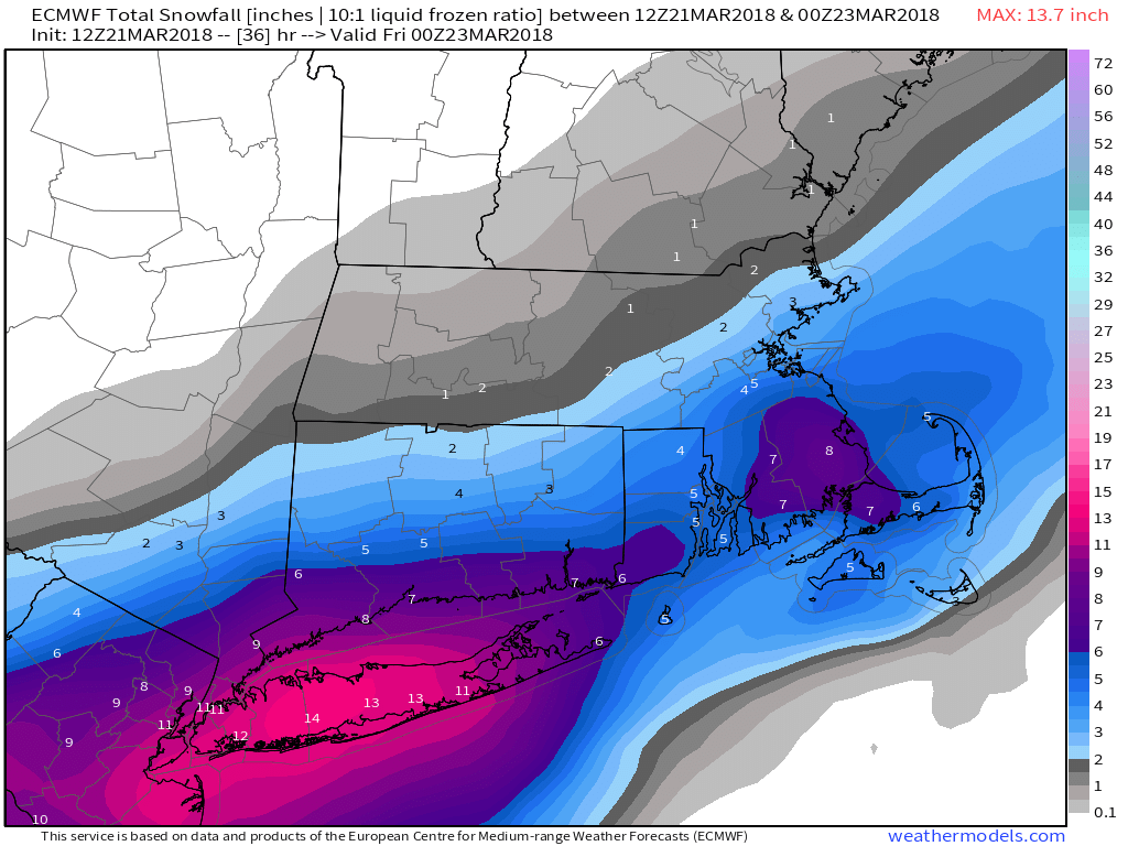 9-km ECMWF USA Surface Mass &amp; CT &amp; RI Snowfall 36