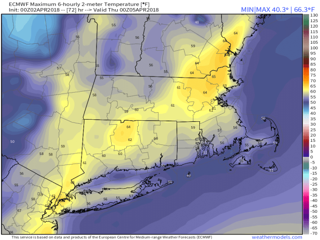 9-km ECMWF USA Surface Mass &amp; CT &amp; RI 2-m Maximum Temperature 72