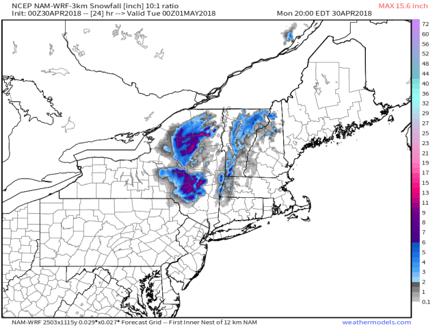 NAM-WRF 3-km New England Snowfall 24