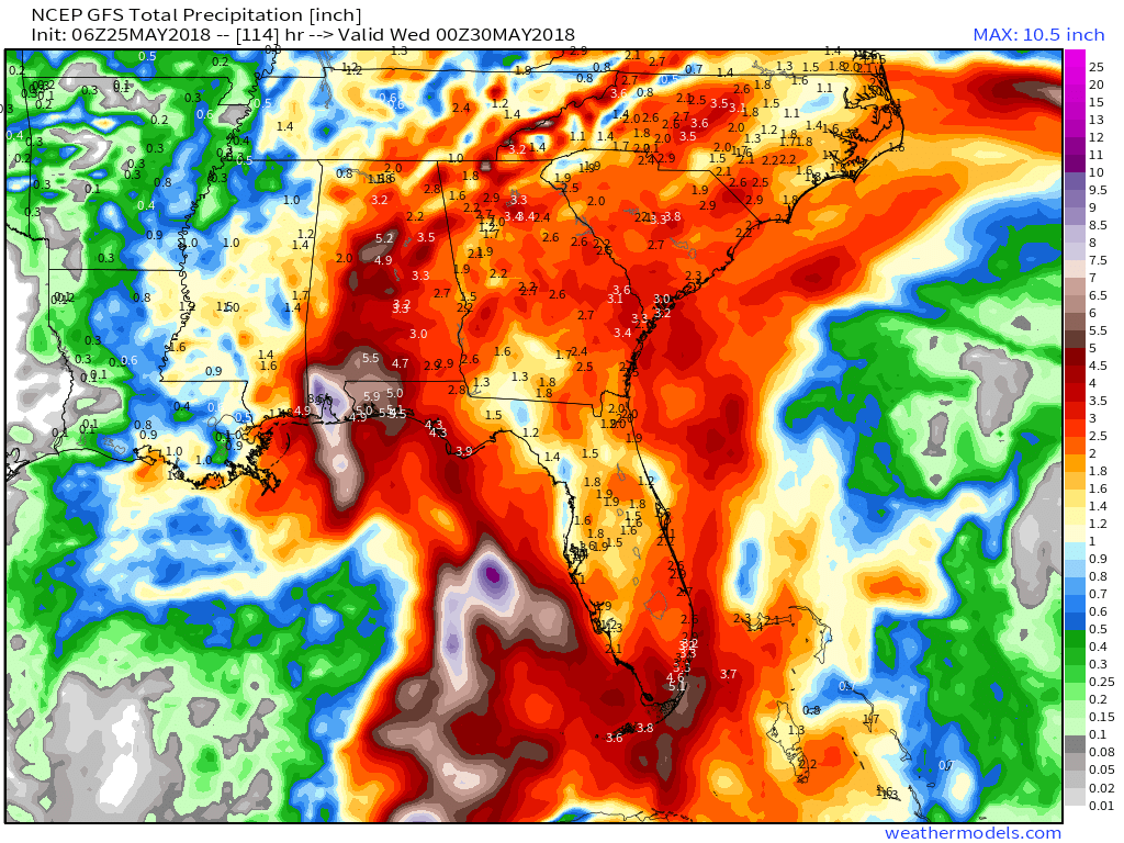GFS 50-STATES USA Southeast US Total Precipitation 114