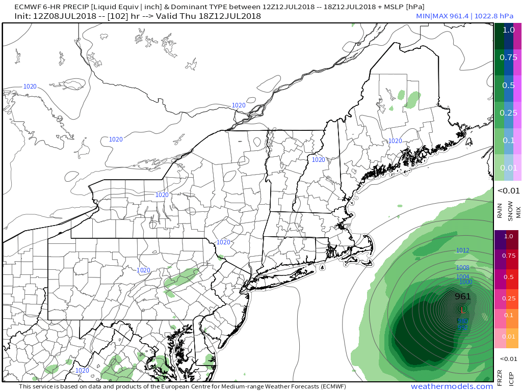 9-km ECMWF USA Cities New England Precip Type &amp; MSLP 102