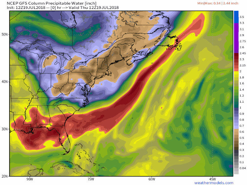 GFS Pressure Lev East Coast USA Precipitable Water