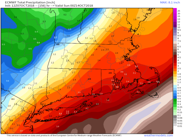 9-km ECMWF USA Cities Mass &amp; CT &amp; RI Total Precipitation 156