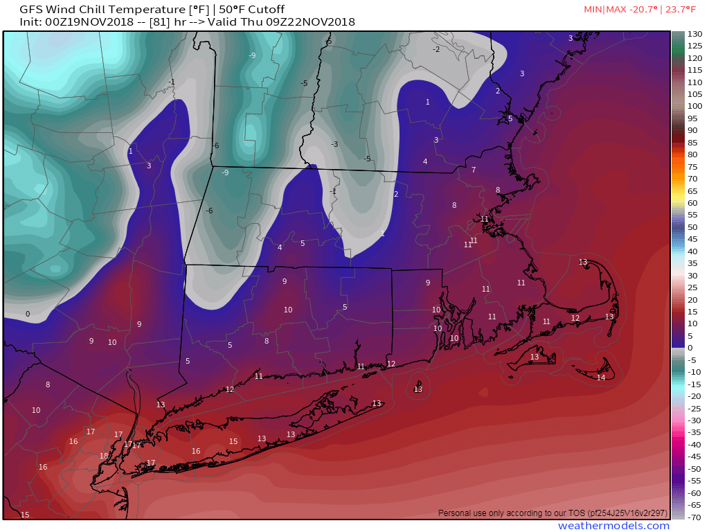 GFS 50-STATES USA Mass &amp; CT &amp; RI Wind Chill Temperature 84